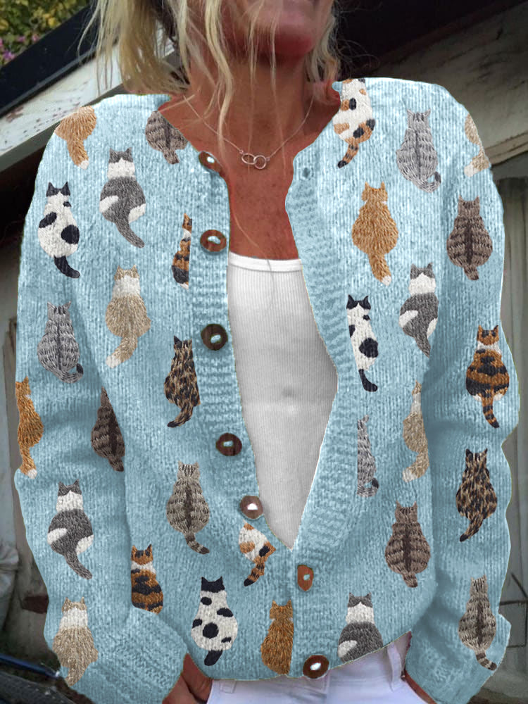 CHARLOTTE™ | Cárdigan Acogedor con Estampado de Gatos - Azul
