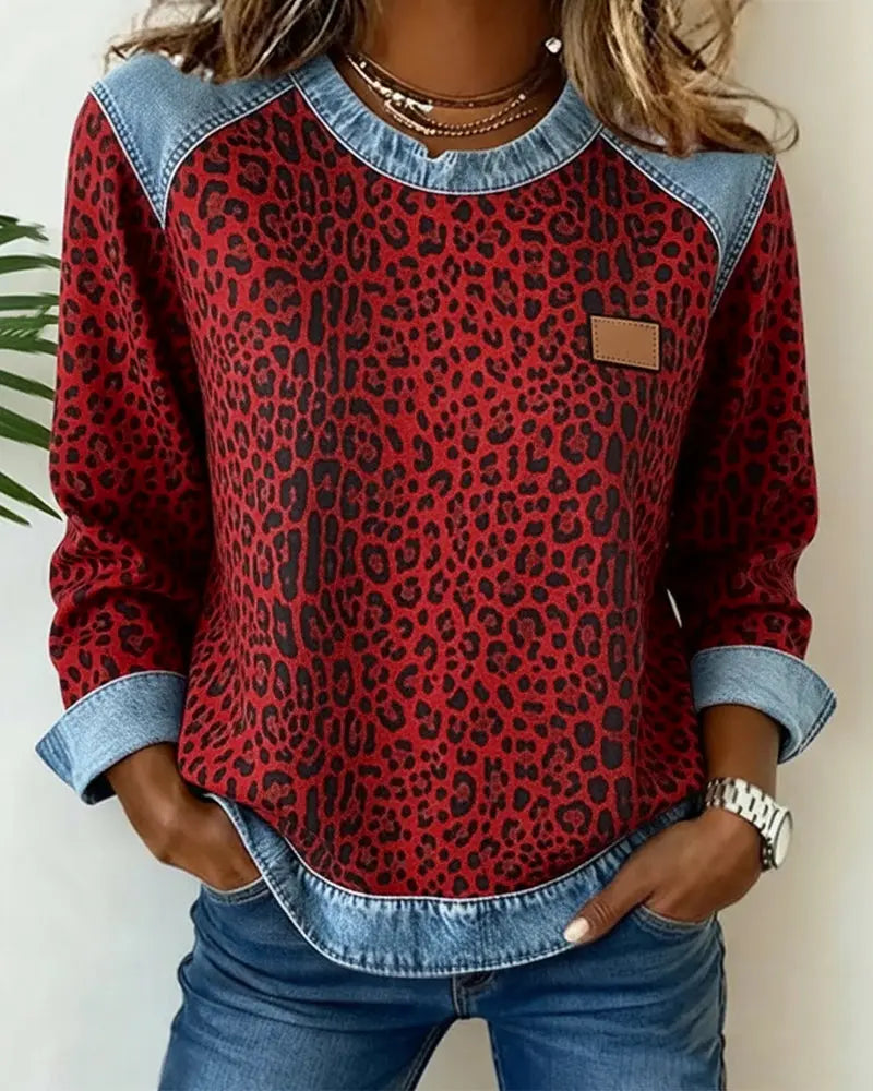 ESMÉE | Jersey Patchwork de Leopardo con Ajuste Favorecedor - Rojo