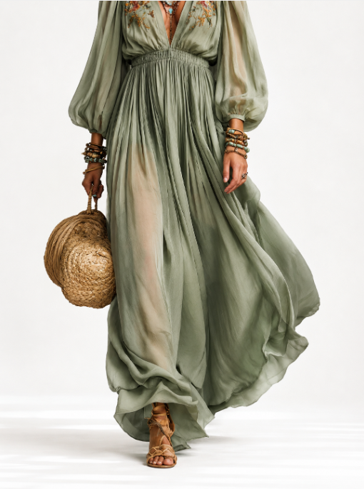 ÉLODINE | Vestido largo de estilo bohemio con estampado floral
