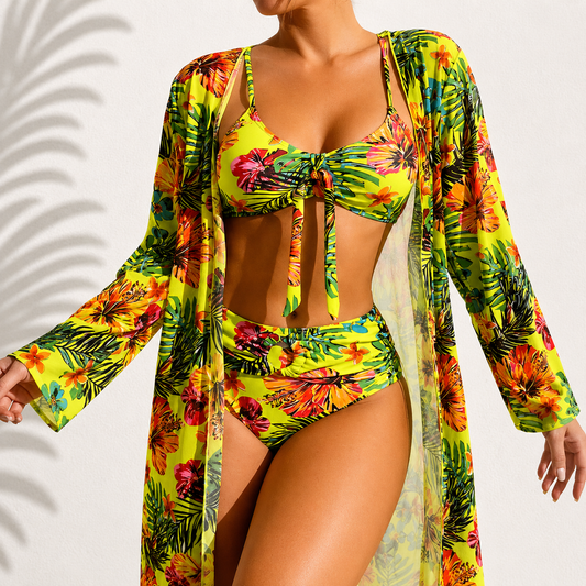 MANON | Bikini de tres piezas, elegante y con motivos tropicales