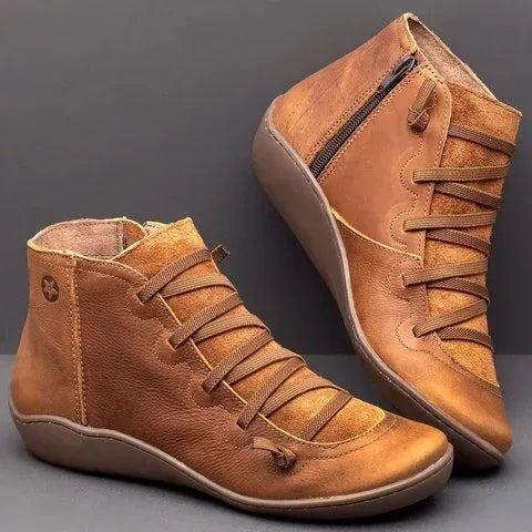 CLARA™ | Botines de piel sintética cálidos y cómodos - Marrón