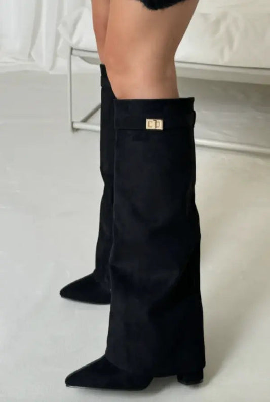 ISABELLA | Botas altas elegantes de ante - Negro