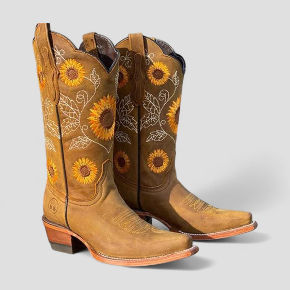 FLORENCIA | Botas camperas bordadas con flores - Verde oliva