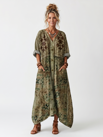 ALETA | Vestido Midi Oversize con Botones y Bolsillos - Talla S