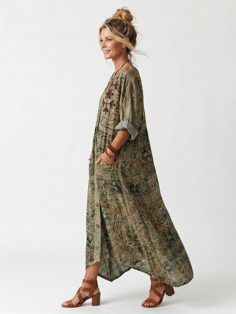 ALETA | Vestido Midi Oversize con Botones y Bolsillos - Talla L