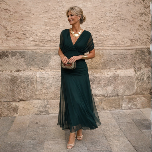 MIKAELA | Vestido Largo con Hombros Descubiertos - Verde Oscuro