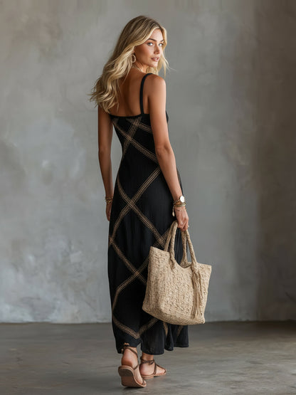 VITTORIA – Vestido Geométrico Negro Camello