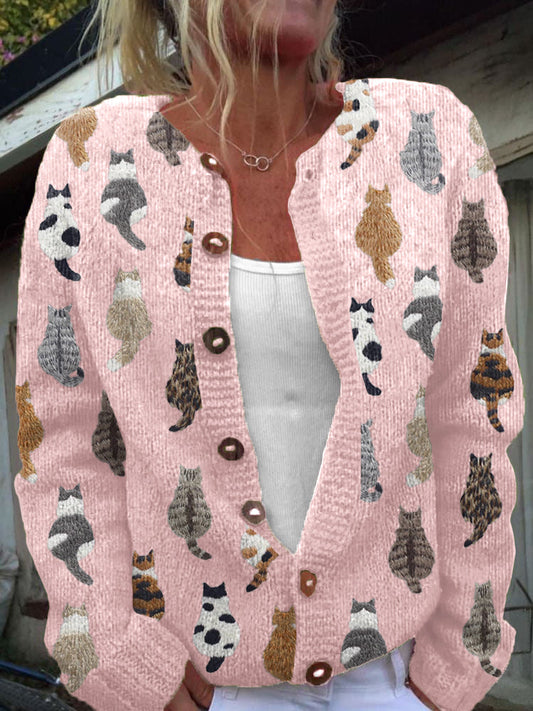CHARLOTTE™ | Cárdigan Acogedor con Estampado de Gatos - Rosa