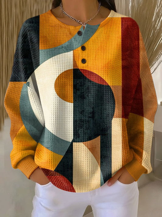LÆRKE | Jersey de Gofre con Patrón Geométrico - Naranja