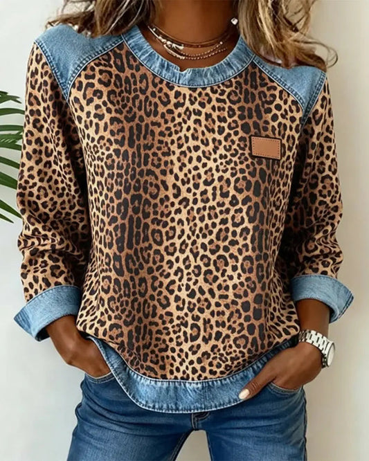 ESMÉE | Jersey Patchwork de Leopardo con Ajuste Favorecedor - Marrón