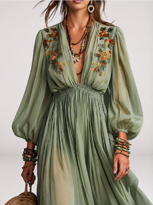 ÉLODINE | Vestido largo de estilo bohemio con estampado floral