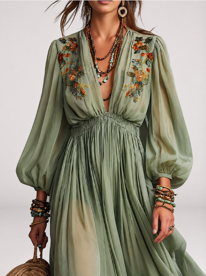 ÉLODINE | Vestido largo de estilo bohemio con estampado floral