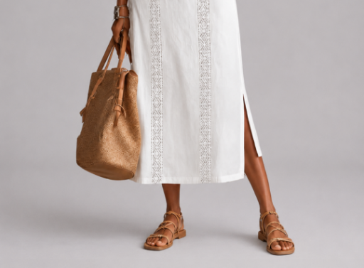 SOFÍA | Vestido midi de algodón y lino con cuello chino