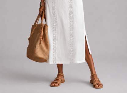 SOFÍA | Vestido midi de algodón y lino con cuello chino