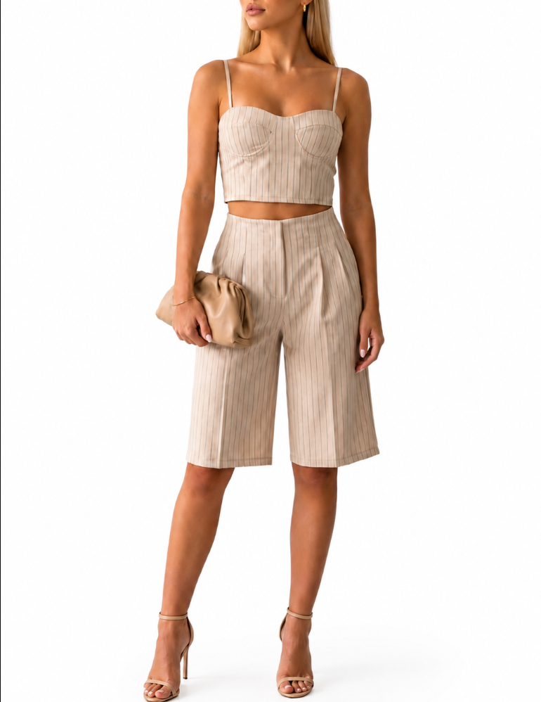 KATIA | Conjunto de bermudas de cintura alta + corpiño con copas