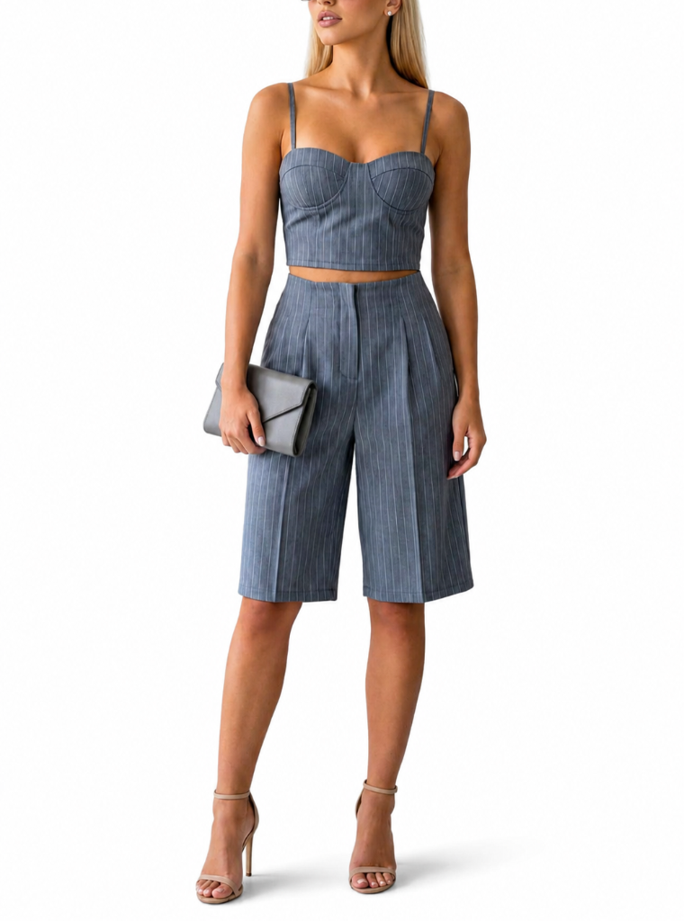 KATIA | Conjunto de bermudas de cintura alta + corpiño con copas