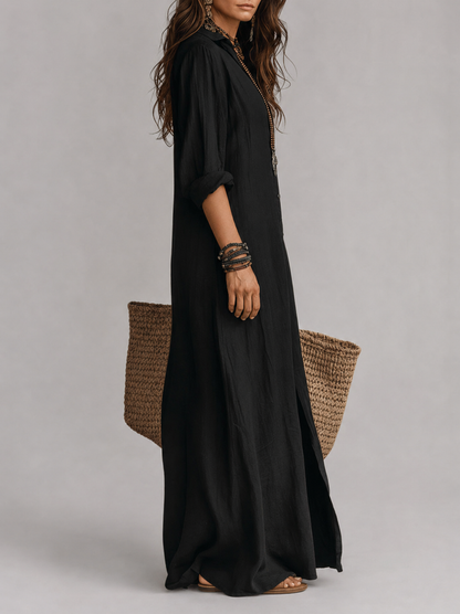 SOLINE | Vestido largo negro tipo maxi con botones