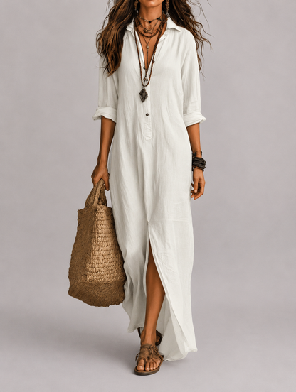 SOLINE | Vestido largo negro tipo maxi con botones