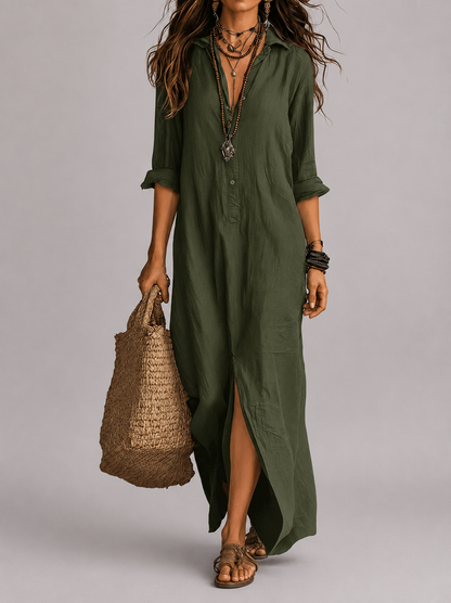 SOLINE | Vestido largo negro tipo maxi con botones