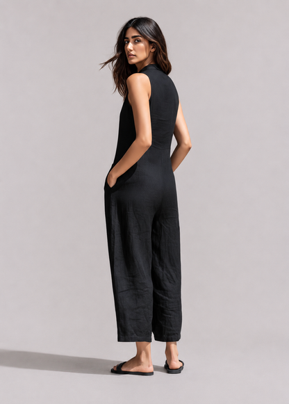 Amelia | Petos minimalistas sin mangas de mezcla de lino con cuello alto y botones