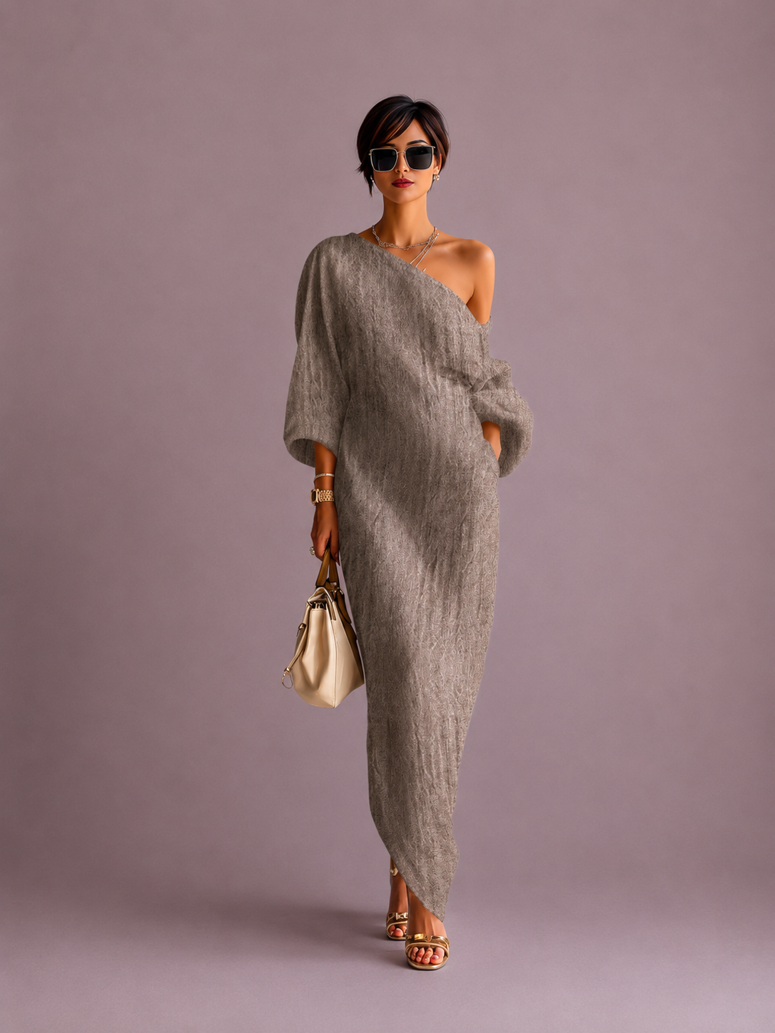 MARINE | Vestido fluido de lino con los hombros descubiertos
