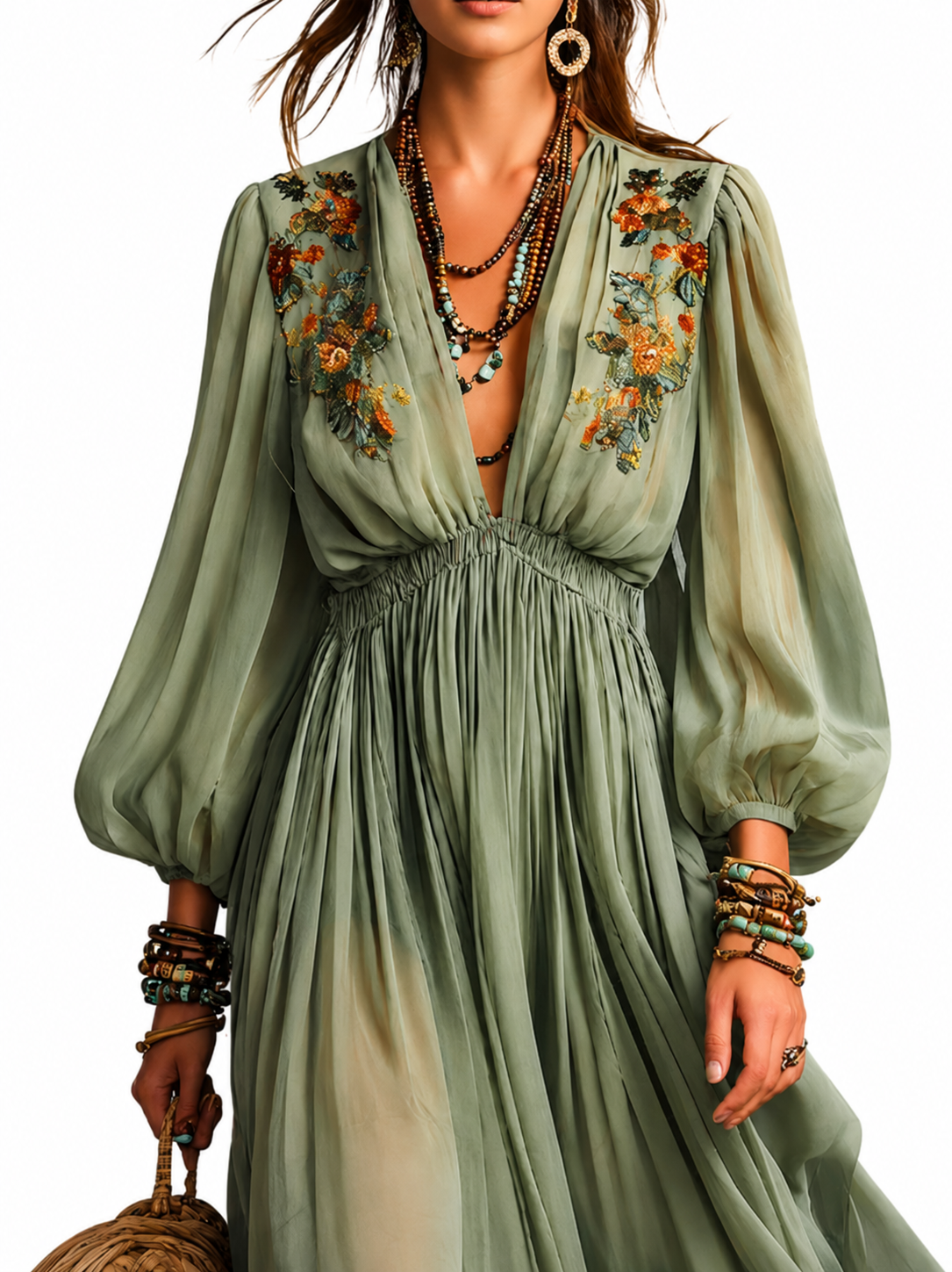 ÉLODINE | Vestido largo de estilo bohemio con estampado floral