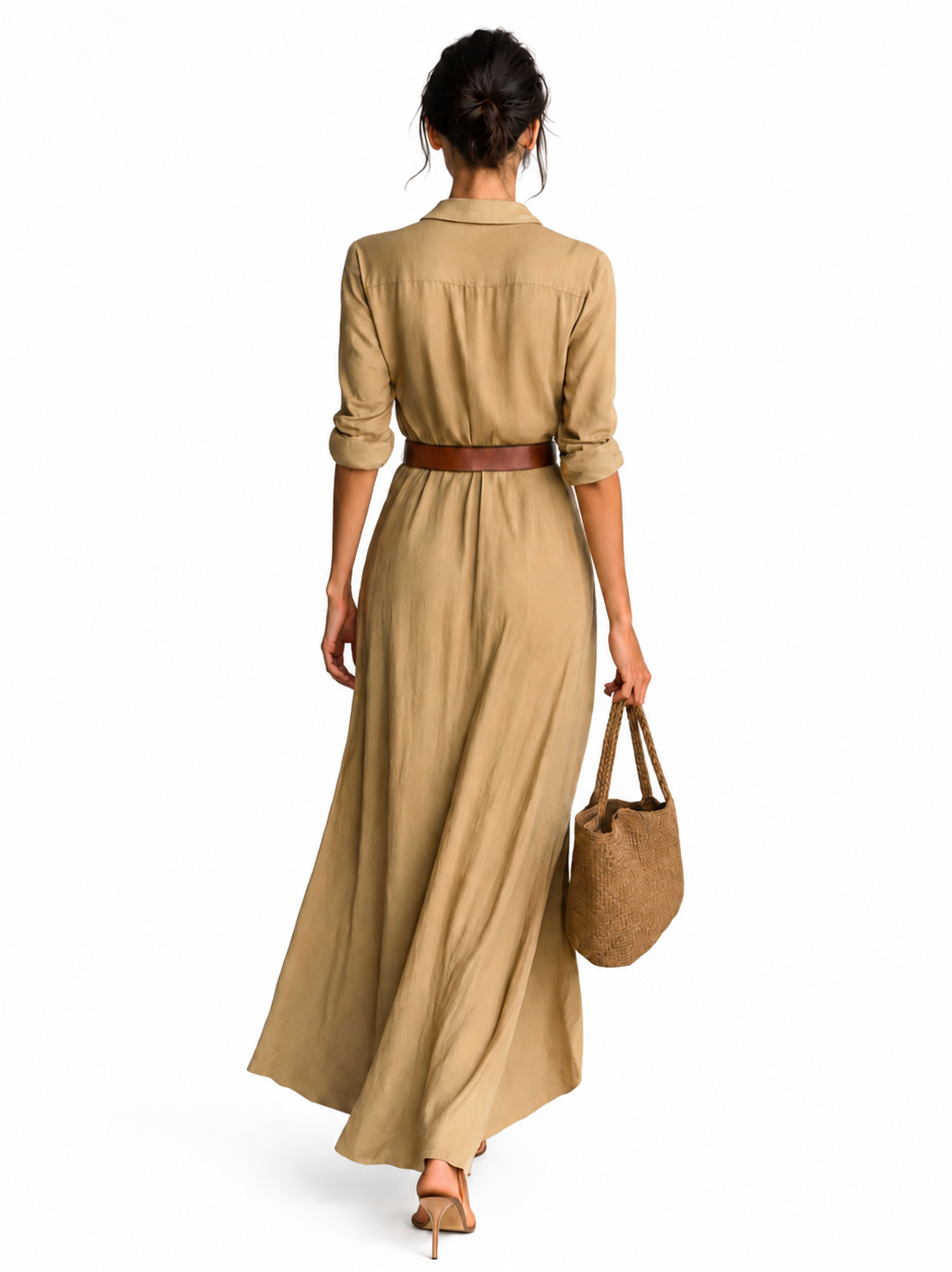 CAMILLE | Vestido largo con solapa y cinturón en la cintura
