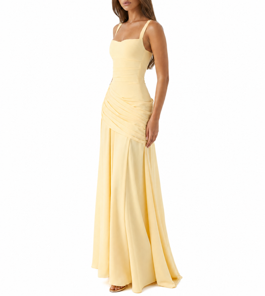 ENIE | Vestido maxi con escote cuadrado fruncido.