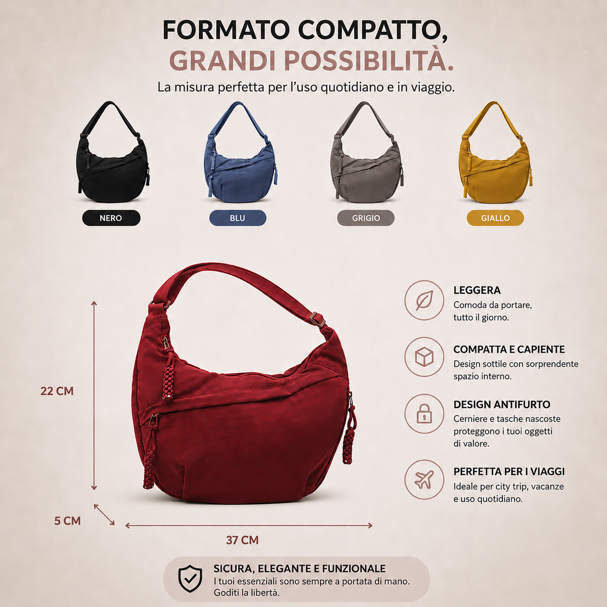 STELLA - Bolso de Hombro Antirrobo