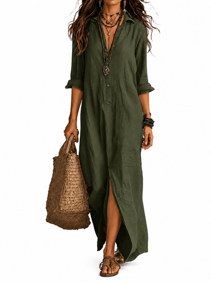 SOLINE | Vestido largo negro tipo maxi con botones