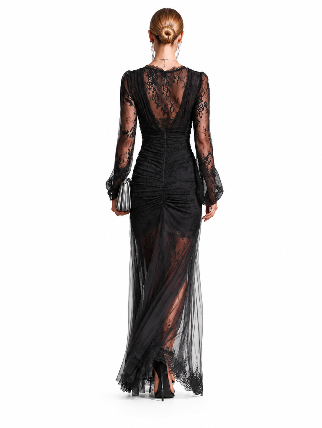 SOLIA | Vestido largo de encaje gris oscuro
