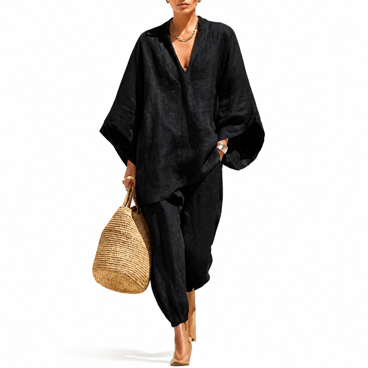 MARINA | Conjunto informal de dos piezas con cuello en V para mujer
