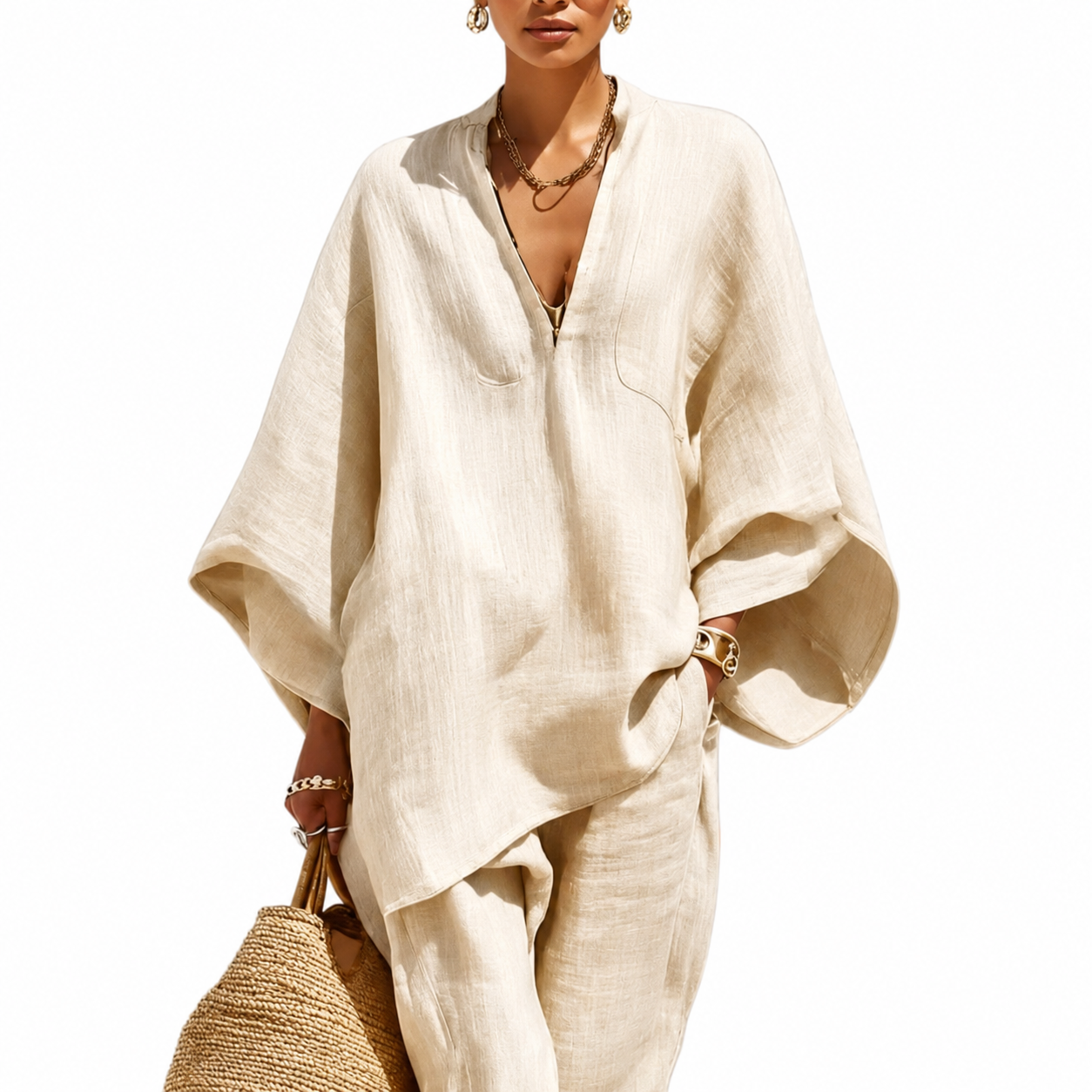 MARINA | Conjunto informal de dos piezas con cuello en V para mujer