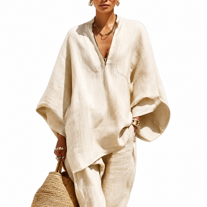 MARINA | Conjunto informal de dos piezas con cuello en V para mujer