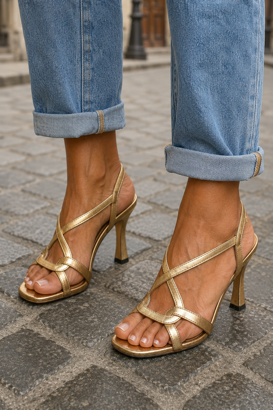 CASSIE | Sandalias de Tacón Golden Summer Charm