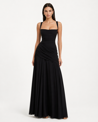 ENIE | Vestido maxi con escote cuadrado fruncido.