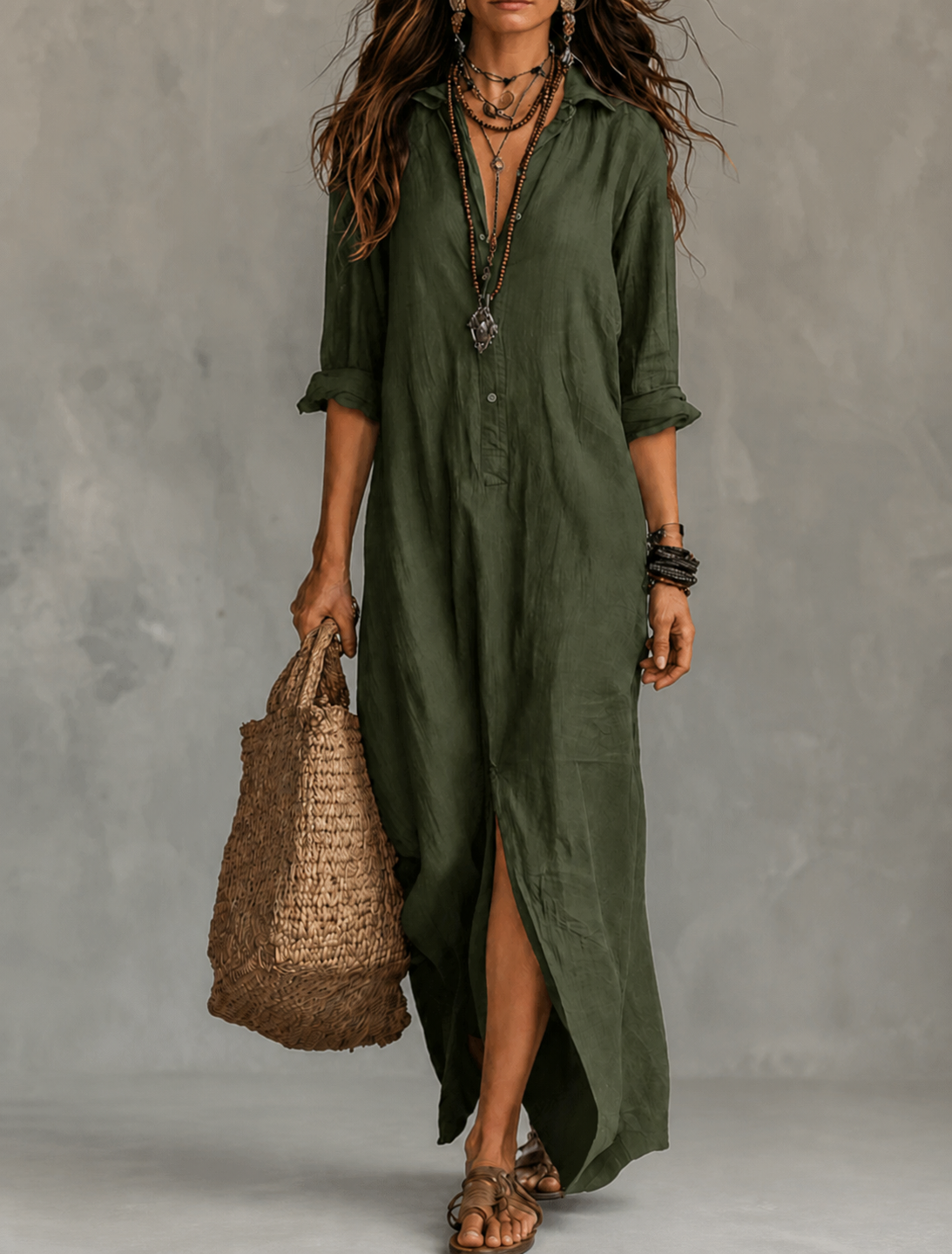 SOLINE | Vestido largo negro tipo maxi con botones