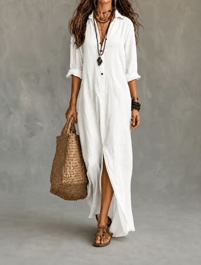 SOLINE | Vestido largo negro tipo maxi con botones