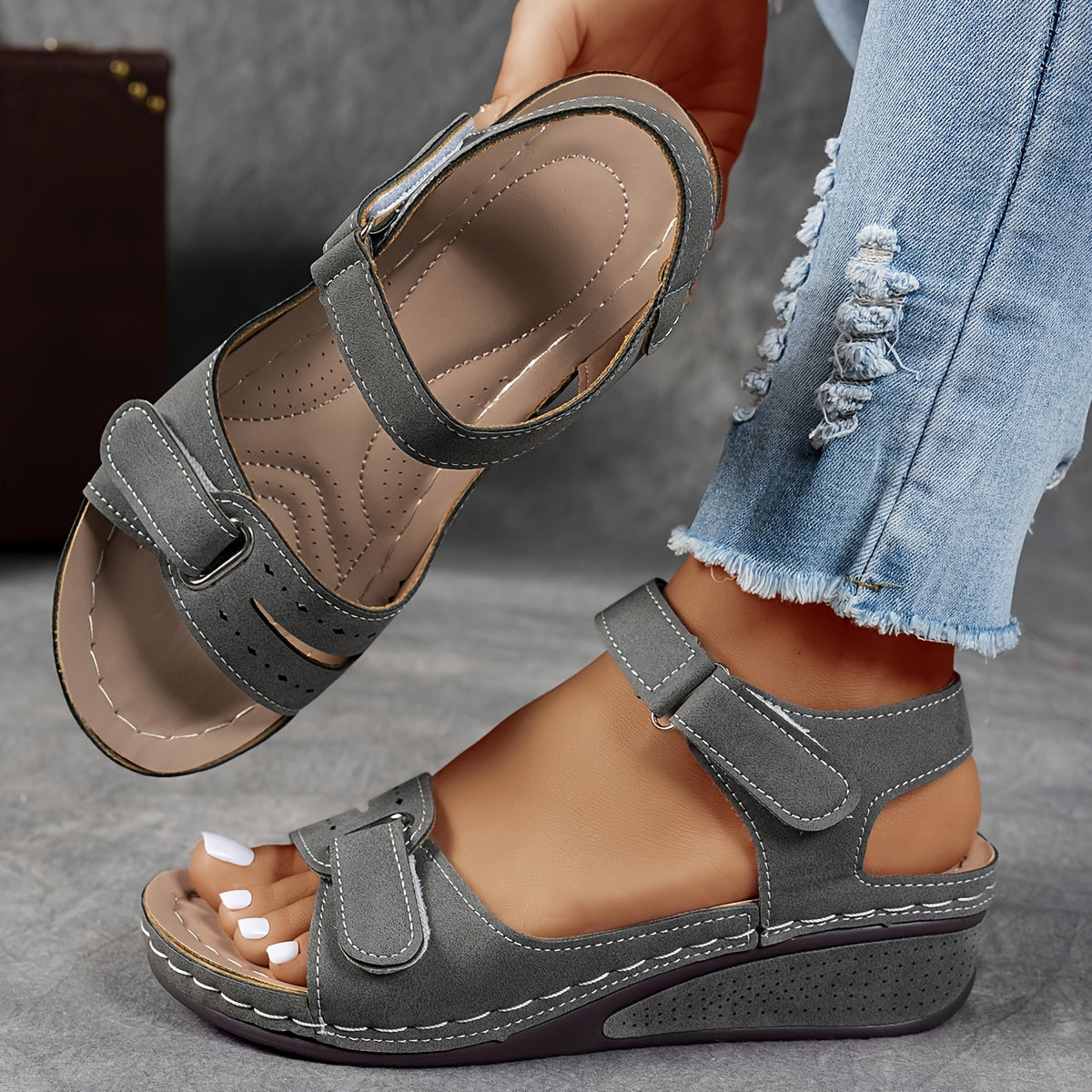 BRISA | Sandalias cómodas de tiras ajustables - Gris