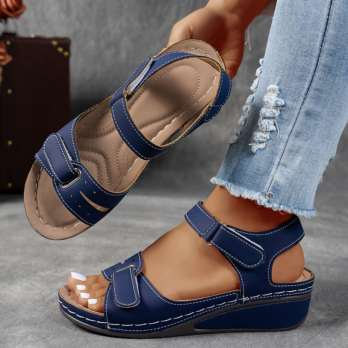 BRISA | Sandalias cómodas de tiras ajustables - Azul marino