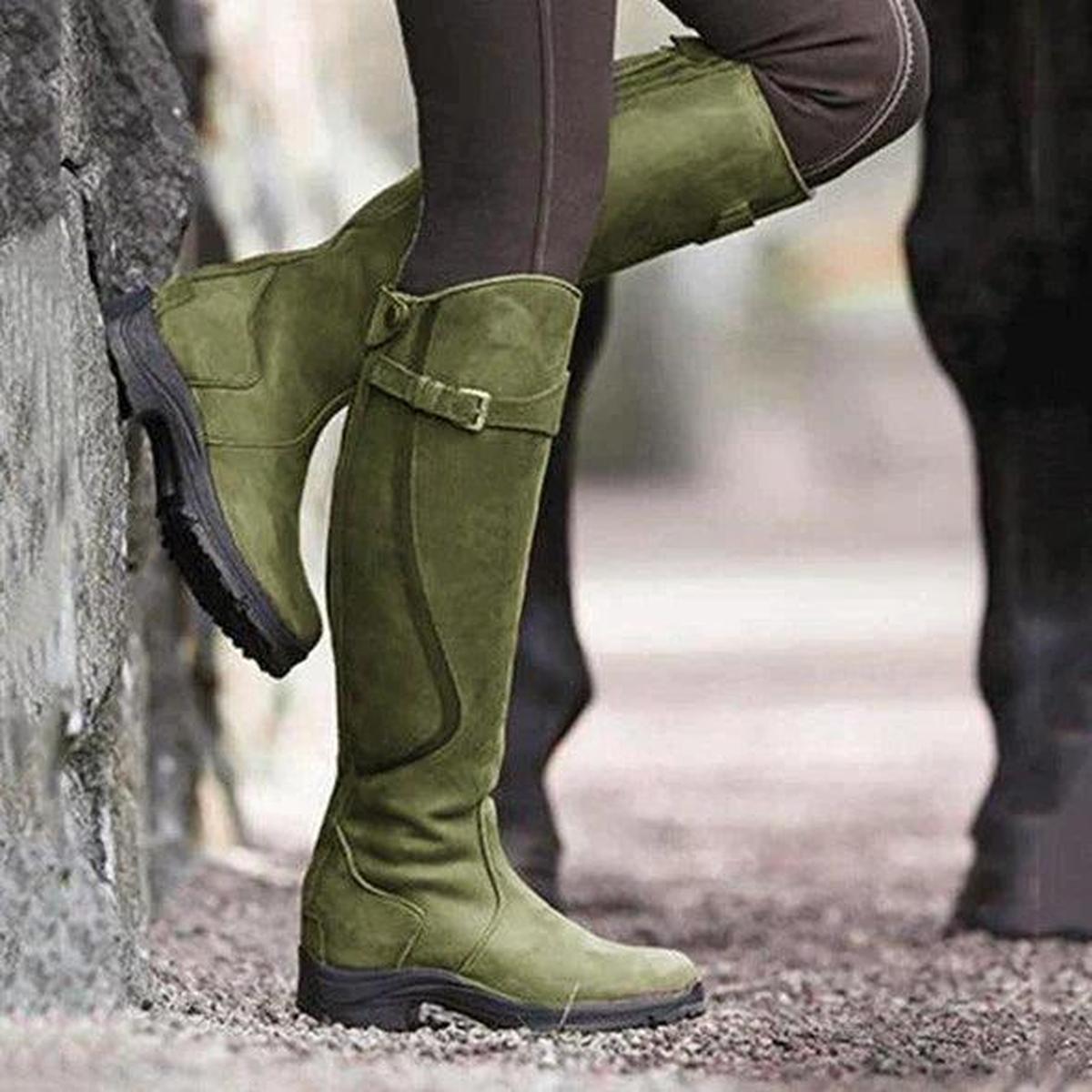 VICTORIA | Botas altas impermeables de piel - Verde