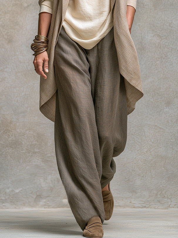 COSTANZA | Conjunto de Tres Piezas Beige y Gris, Casual en Capas, con Pantalón Palazzo, Elegante