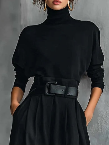 GINEVRA | Conjunto de Cuello Alto Negro y Pantalón Recto