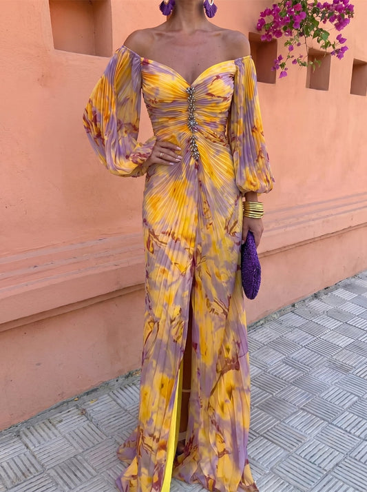 GREGORIA | Vestido Largo Floral con Escote Profundo