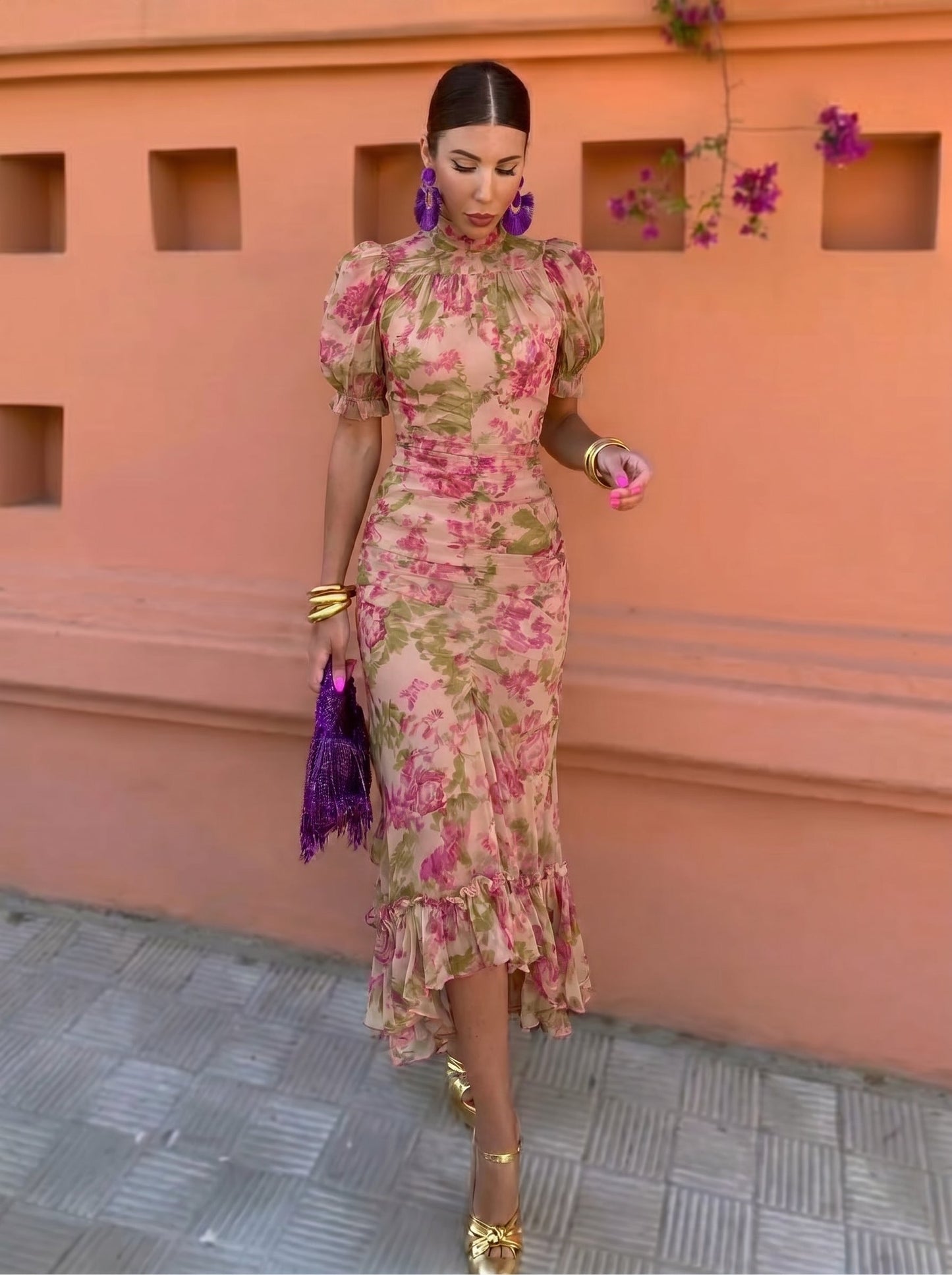 FELICIDAD | Vestido Floral con Rosas - Rosa