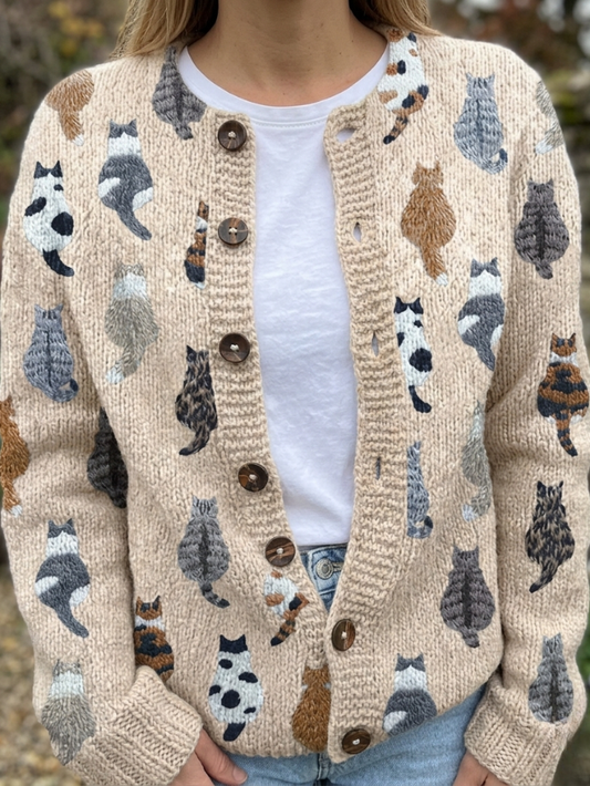 CHARLOTTE™ | Cárdigan Acogedor con Estampado de Gatos - Beige