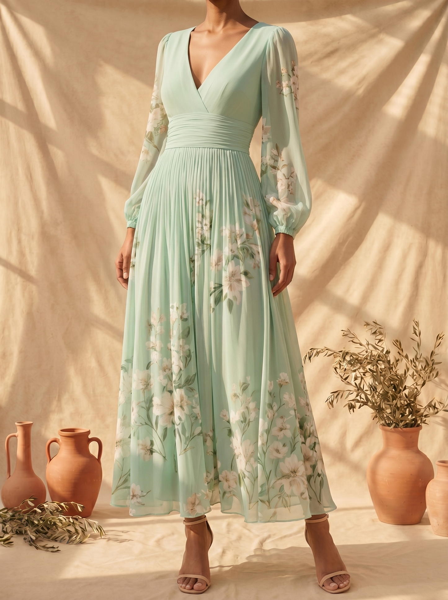 CISELLA | Vestido Midi Floral Verde Claro