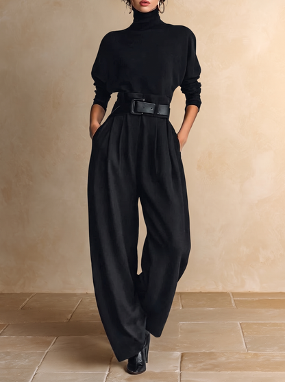 GINEVRA | Conjunto de Cuello Alto Negro y Pantalón Recto