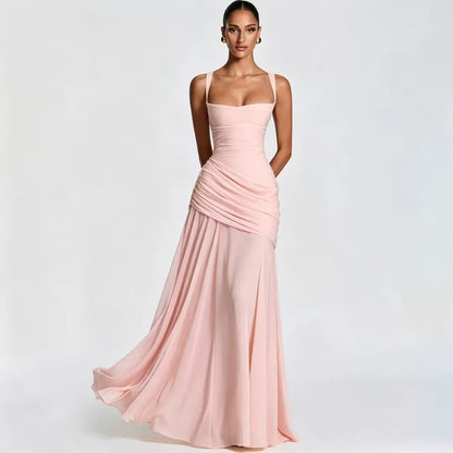 ENIE | Vestido maxi con escote cuadrado fruncido.