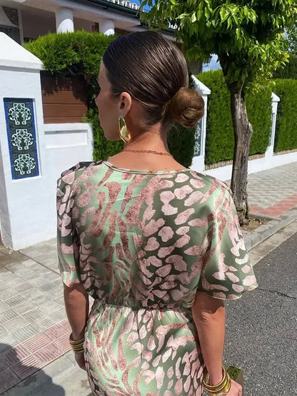 HIGINIA | Vestido Midi Estampado en Tonos Cobre